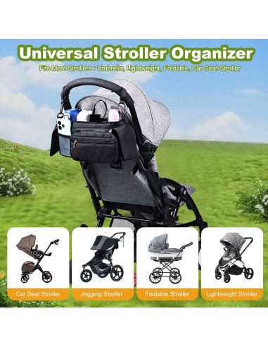 Organizador de Cochecito Hranio Negro - Soporte para Taza y Accesorios