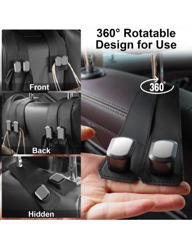 Ganchos Dobles para Reposacabezas Elegananccy - Organizador de Coche Negro