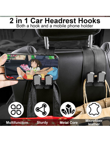 Ganchos Dobles para Reposacabezas Elegananccy - Organizador de Coche Negro