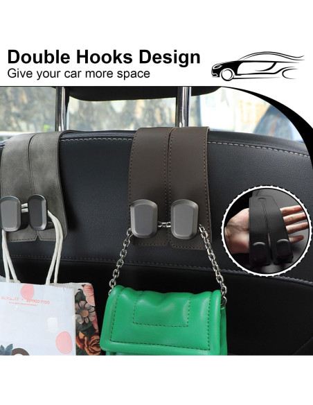 Ganchos Dobles para Reposacabezas Elegananccy - Organizador de Coche Negro Ganchos Dobles para Reposacabezas Elegananccy - Organizador de Coche Negro