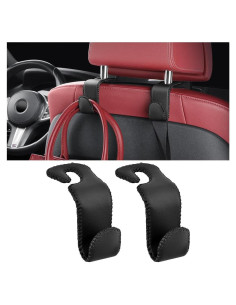 Ganchos para Reposacabezas de Coche Zpana - 2 Piezas de Cuero Negro