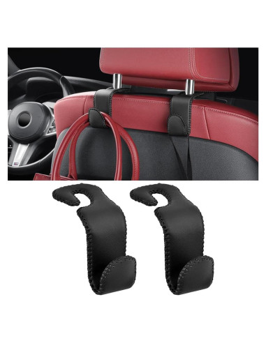 Ganchos para Reposacabezas de Coche Zpana - 2 Piezas de Cuero Negro