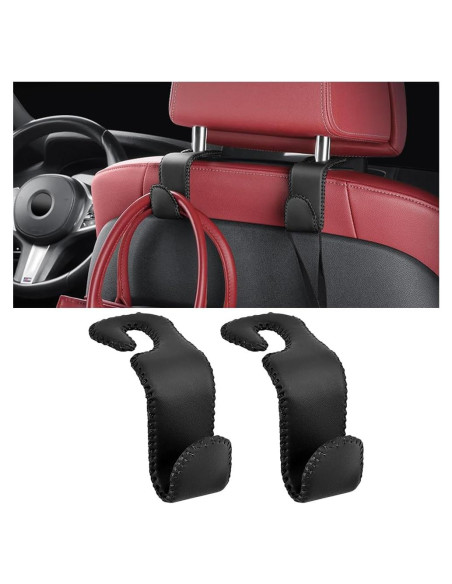 Ganchos para Reposacabezas de Coche Zpana - 2 Piezas de Cuero Negro