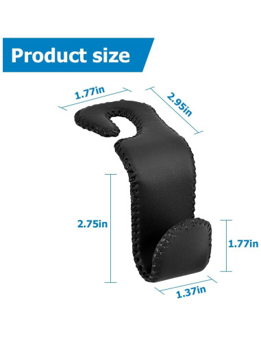 Ganchos para Reposacabezas de Coche Zpana - 2 Piezas de Cuero Negro