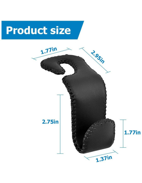 Ganchos para Reposacabezas de Coche Zpana - 2 Piezas de Cuero Negro