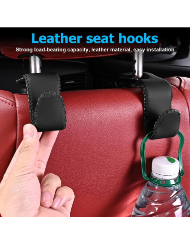 Ganchos para Reposacabezas de Coche Zpana - 2 Piezas de Cuero Negro