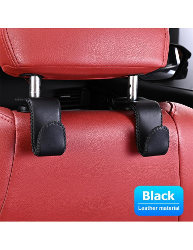 Ganchos para Reposacabezas de Coche Zpana - 2 Piezas de Cuero Negro