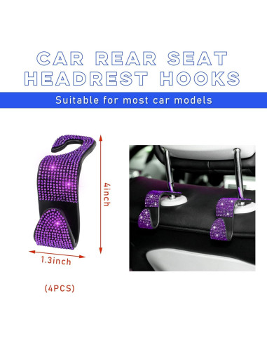 Ganchos para Reposacabezas de Coche Ohleats 4 PCS Púrpura