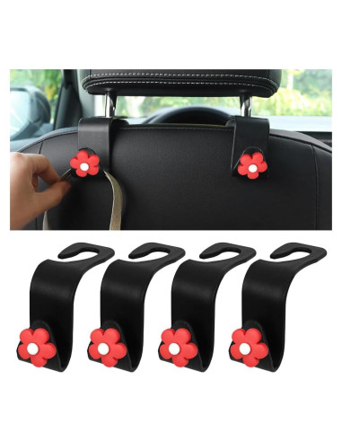 4 Ganchos para Reposacabezas de Coche KHGUZ Negro/Rojo