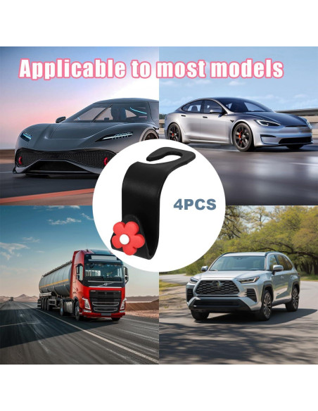 4 Ganchos para Reposacabezas de Coche KHGUZ Negro/Rojo