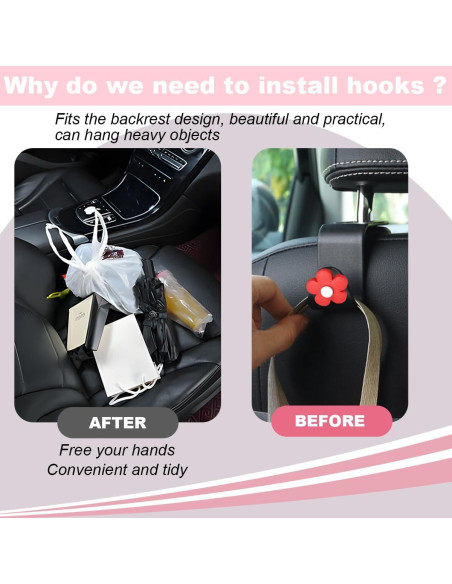4 Ganchos para Reposacabezas de Coche KHGUZ Negro/Rojo