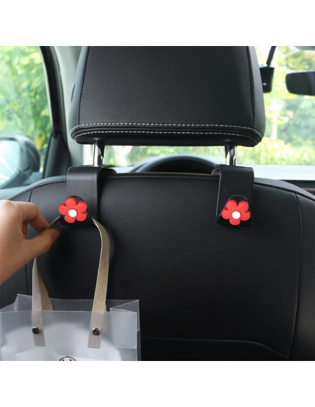 4 Ganchos para Reposacabezas de Coche KHGUZ Negro/Rojo