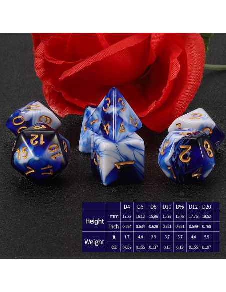 Dados Poliedricos QMAY 7 Piezas Azul y Blanco para D&D