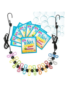 Kit de Lavandería de Viaje Skywin: 8 Detergentes 10ml + Línea de Ropa