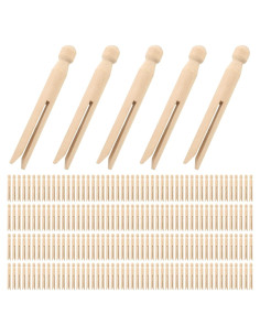 200 Pinzas de Madera Redondas Zubebe para Ropa y Manualidades