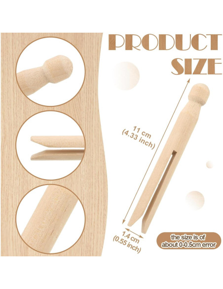 200 Pinzas de Madera Redondas Zubebe para Ropa y Manualidades