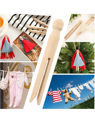 200 Pinzas de Madera Redondas Zubebe para Ropa y Manualidades