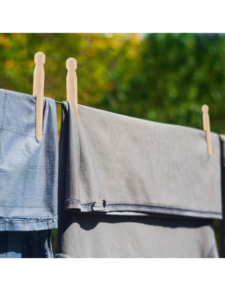 200 Pinzas de Madera Redondas Zubebe para Ropa y Manualidades