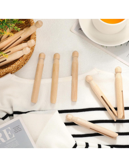 200 Pinzas de Madera Redondas Zubebe para Ropa y Manualidades