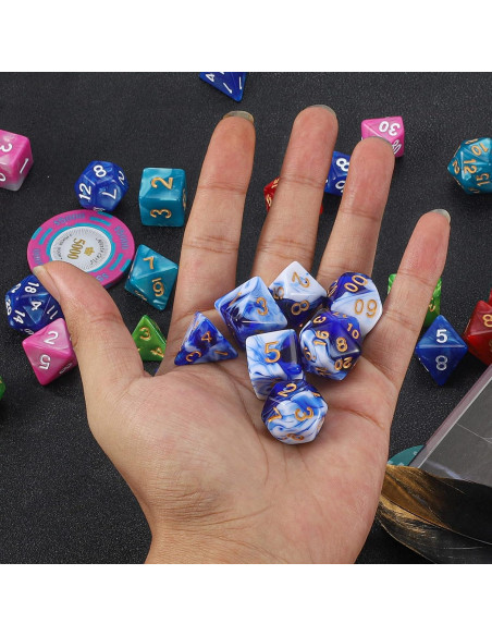 Dados Poliedricos QMAY 7 Piezas Azul y Blanco para D&D