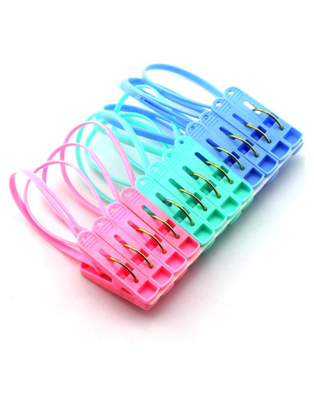 12 Pinzas para Ropa JCBIZ Multicolor con Cuerda Antideslizante