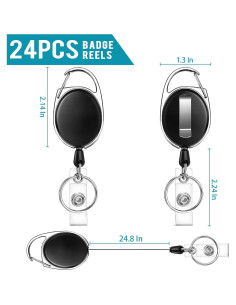 24 Pcs Carrete de Insignia JEFURE Clip Retráctil Negro 2