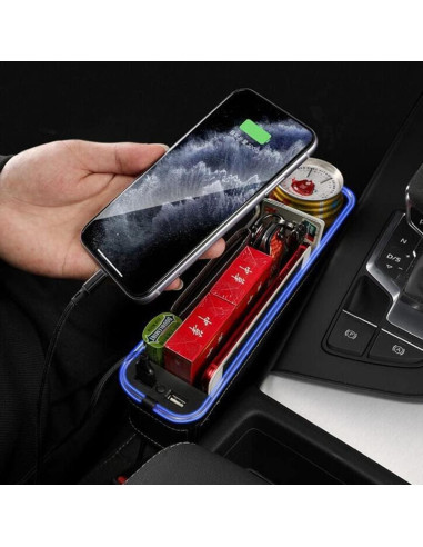 Organizador Tumecos para Espacio entre Asientos de Coche con Luz y Carga USB