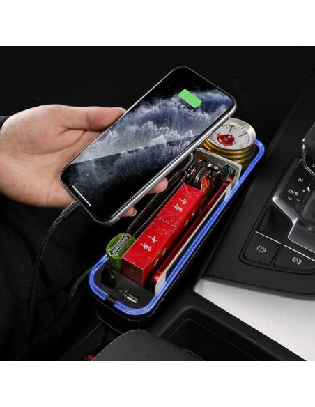 Organizador Tumecos para Espacio entre Asientos de Coche con Luz y Carga USB