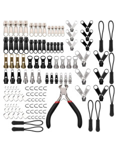 Kit de Reparación de Cremalleras 205 Piezas Maosifang - Negro y Plata