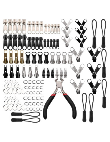 Kit de Reparación de Cremalleras 205 Piezas Maosifang - Negro y Plata