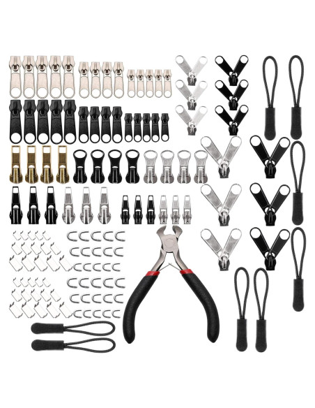 Kit de Reparación de Cremalleras 205 Piezas Maosifang - Negro y Plata