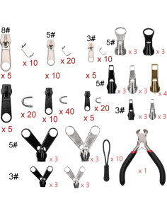 Kit de Reparación de Cremalleras 205 Piezas Maosifang - Negro y Plata 2