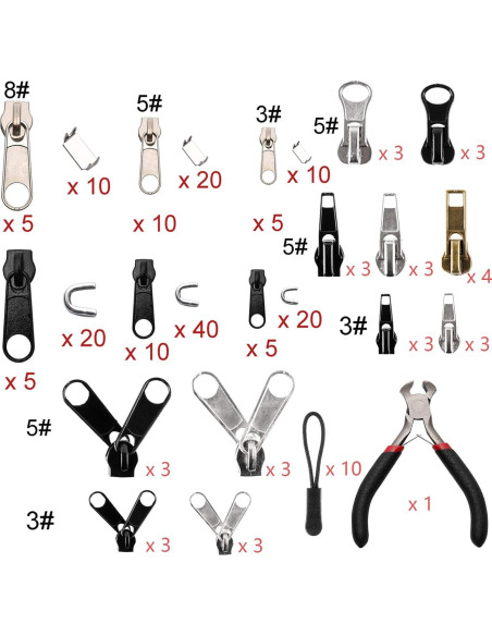 Kit de Reparación de Cremalleras 205 Piezas Maosifang - Negro y Plata