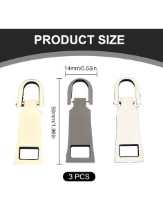 3 Tiradores de Cremallera de Metal Duraderos para Chaquetas y Bolsas 2