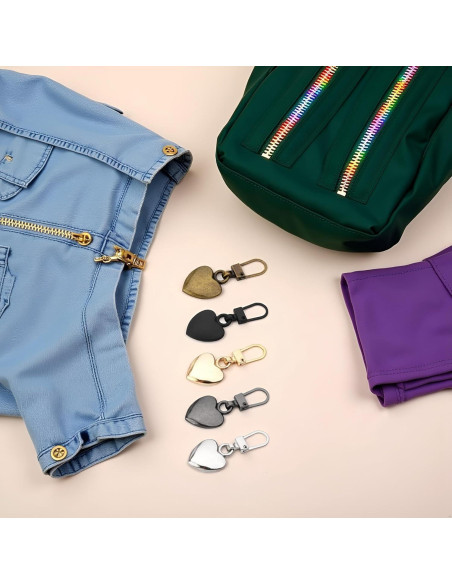 5 Reemplazos Tiradores de Cremallera Corazón Multicolor JJLFresheners