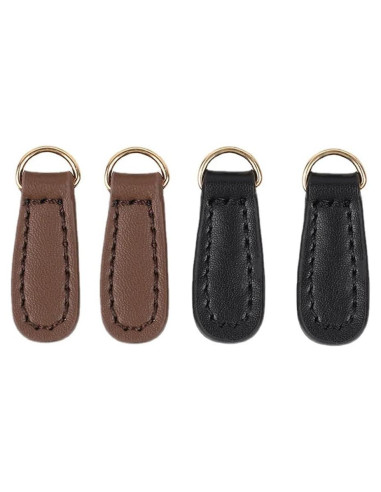 4 Tiradores de Cremallera de Cuero Teensery - Negro y Marrón