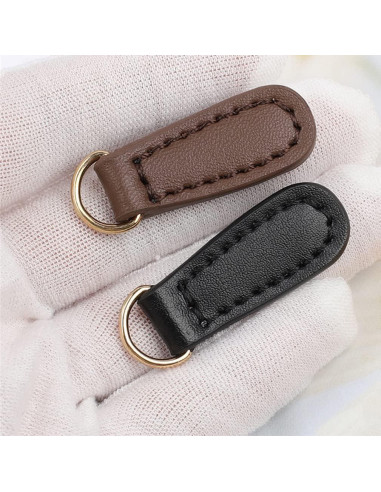 4 Tiradores de Cremallera de Cuero Teensery - Negro y Marrón