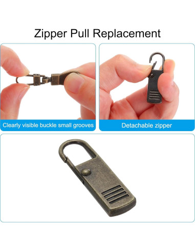 Kit 8 Pcs Tiradores de Cremallera Metálicos PATIKIL Bronce