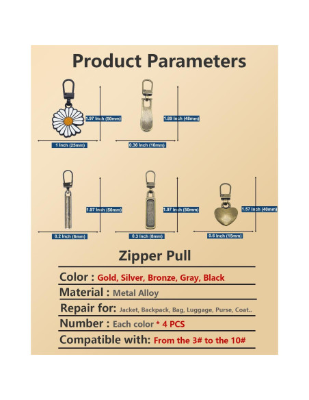 20 Tiradores de Cremallera Universal CUNSWEN 5 Colores