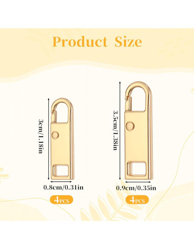 8 Tiradores de Cremallera Dorados de Metal InnoHHustle 3.5cm