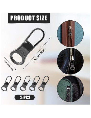 5 Tiradores de Cremallera Desmontables NQEUEPN Metal Gris