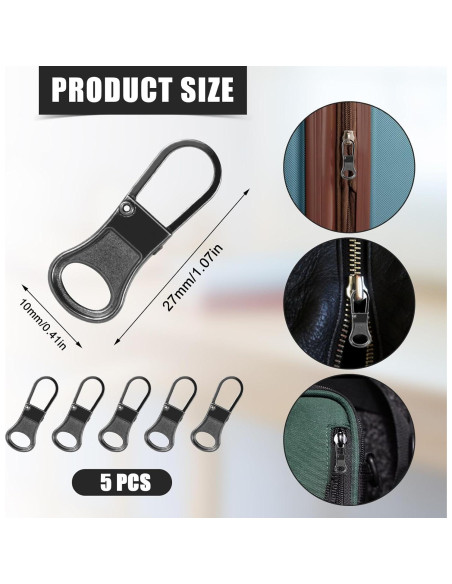 5 Tiradores de Cremallera Desmontables NQEUEPN Metal Gris