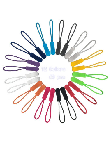 60 Tiradores de Cremallera Fbshicung en 12 Colores Nylon 6.5cm