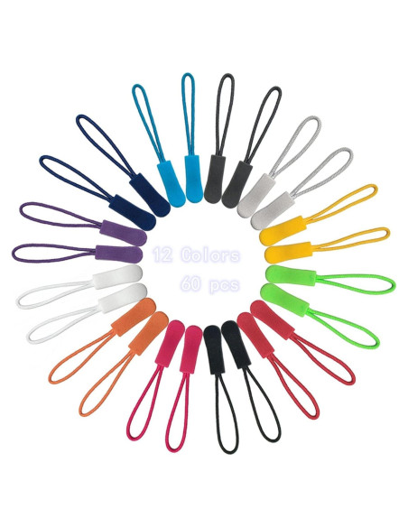 60 Tiradores de Cremallera Fbshicung en 12 Colores Nylon 6.5cm