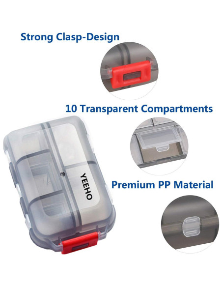 Estuche organizador de pastillas YEEHO 10 compartimentos Estuche organizador de pastillas YEEHO 10 compartimentos