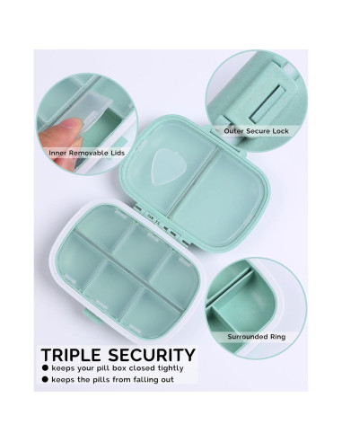 Organizador de Pastillas de Viaje MEACOLIA Verde 8 Compartimentos