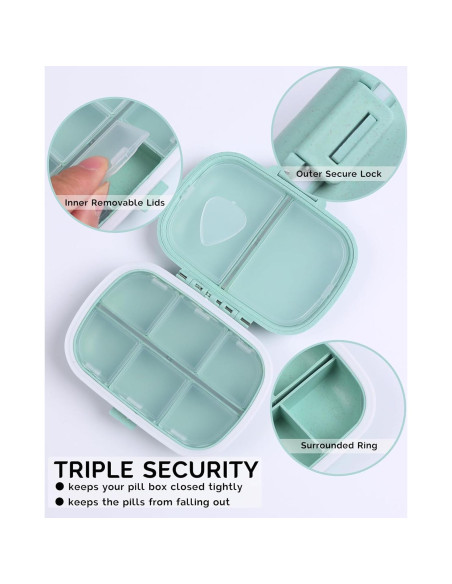 Organizador de Pastillas de Viaje MEACOLIA Verde 8 Compartimentos Organizador de Pastillas de Viaje MEACOLIA Verde 8 Compartimentos