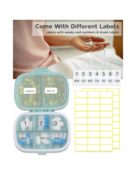 Organizador de Pastillas de Viaje MEACOLIA Verde 8 Compartimentos Organizador de Pastillas de Viaje MEACOLIA Verde 8 Compartimentos
