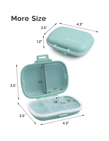 Organizador de Pastillas de Viaje MEACOLIA Verde 8 Compartimentos