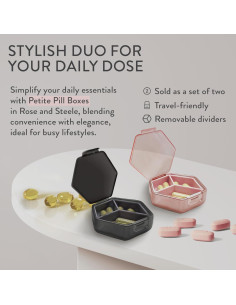 Conjunto de Organizador de Pastillas Compacto Mimi Medcessories - Rosa y Acero 2